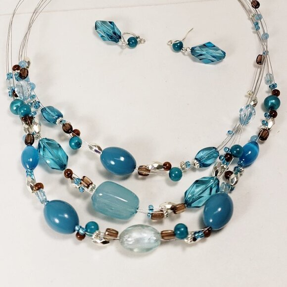 Multicolor Beaded Silver Illusion Necklace Set w/ Matching Earrings – Jewelry - Picture 4 of 7